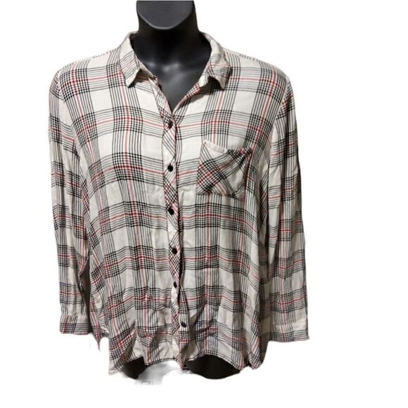 BEACHLUNCHLOUNGE Bailey Plaid Split Tail Button Up Shirt XL - Picture 2 of 8